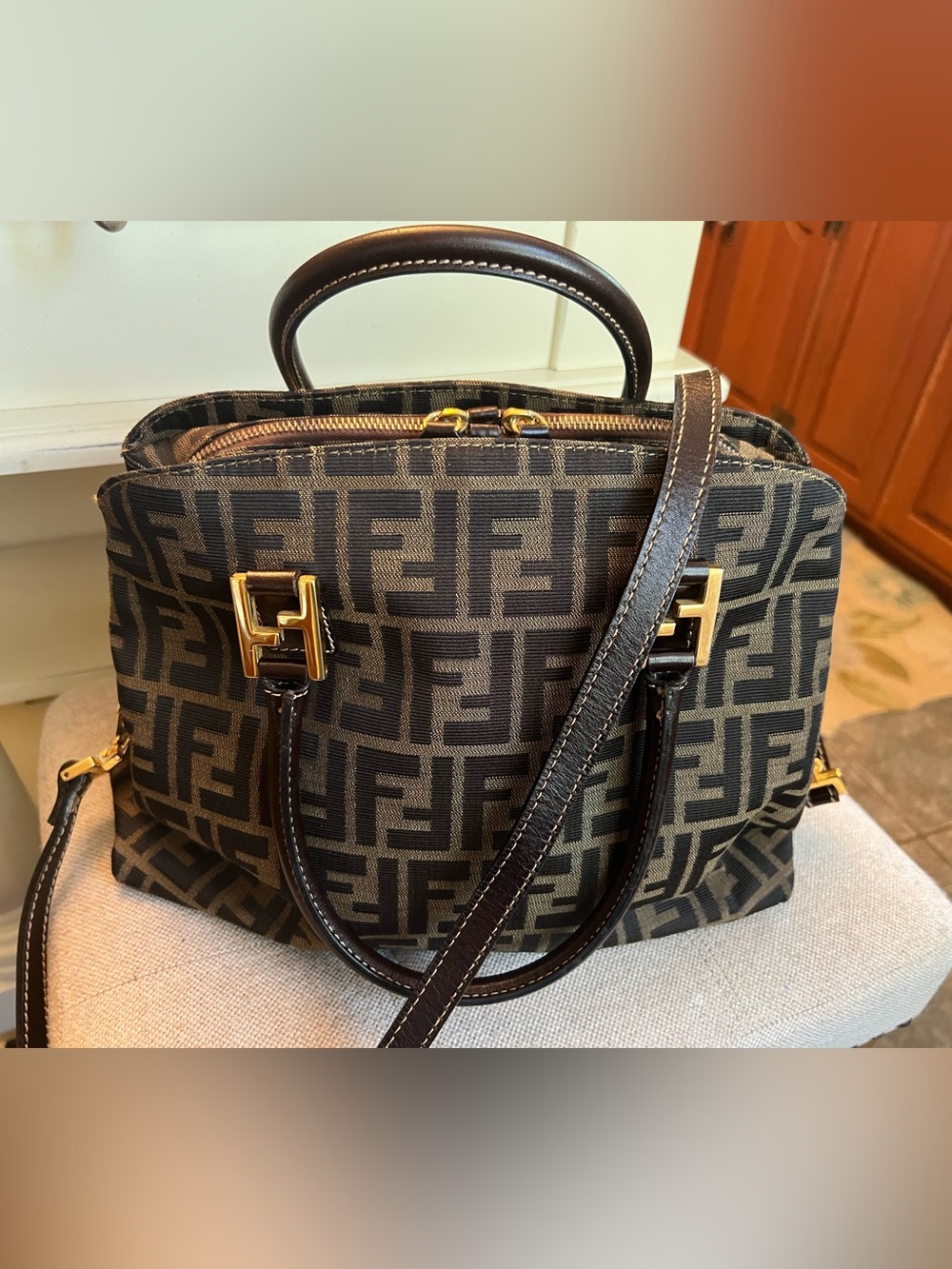Fendi Brown and Black FF Logo Shoulder Bag